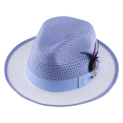 No. 1171 Two-Tone Paper Braid Fedora Hat with Feather Accent