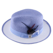No. 1171 Two-Tone Paper Braid Fedora Hat with Feather Accent