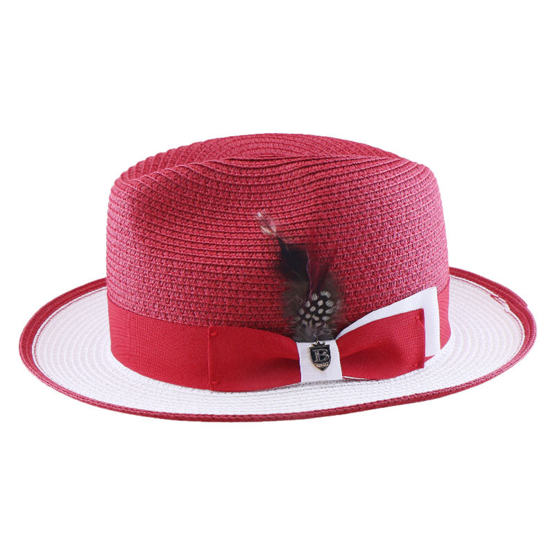 No. 1171 Two-Tone Paper Braid Fedora Hat with Feather Accent