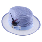 No. 1171 Two-Tone Paper Braid Fedora Hat with Feather Accent