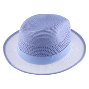 No. 1171 Two-Tone Paper Braid Fedora Hat with Feather Accent