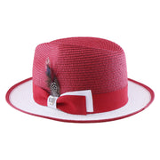 No. 1171 Two-Tone Paper Braid Fedora Hat with Feather Accent