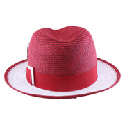 No. 1171 Two-Tone Paper Braid Fedora Hat with Feather Accent