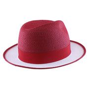 No. 1171 Two-Tone Paper Braid Fedora Hat with Feather Accent