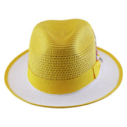 No. 1171 Two-Tone Paper Braid Fedora Hat with Feather Accent