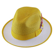 No. 1171 Two-Tone Paper Braid Fedora Hat with Feather Accent