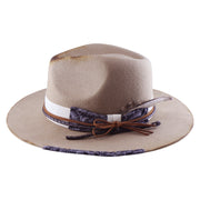 No. 1214 Woolen Felt Western Fedora Hat with Distressed Finish and Layered Paisley Band