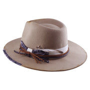 No. 1214 Woolen Felt Western Fedora Hat with Distressed Finish and Layered Paisley Band
