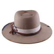 No. 1214 Woolen Felt Western Fedora Hat with Distressed Finish and Layered Paisley Band