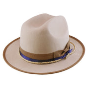 No. 1216 Beige Woolen Felt Western Fedora Hat with Layered Ribbon and Braided Band