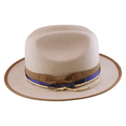 No. 1216 Beige Woolen Felt Western Fedora Hat with Layered Ribbon and Braided Band