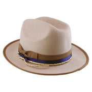 No. 1216 Beige Woolen Felt Western Fedora Hat with Layered Ribbon and Braided Band