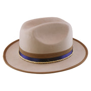 No. 1216 Beige Woolen Felt Western Fedora Hat with Layered Ribbon and Braided Band