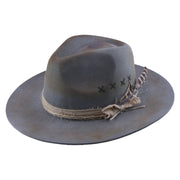 No. 1226 Distressed Woolen Felt Western Fedora Hat with Rope Band and Feather