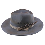 No. 1226 Distressed Woolen Felt Western Fedora Hat with Rope Band and Feather