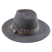 No. 1226 Distressed Woolen Felt Western Fedora Hat with Rope Band and Feather