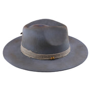 No. 1226 Distressed Woolen Felt Western Fedora Hat with Rope Band and Feather