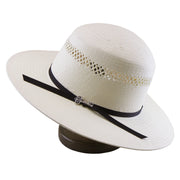 No. 1234 Paper Straw Boater Hat with Vented Crown and Key Accent