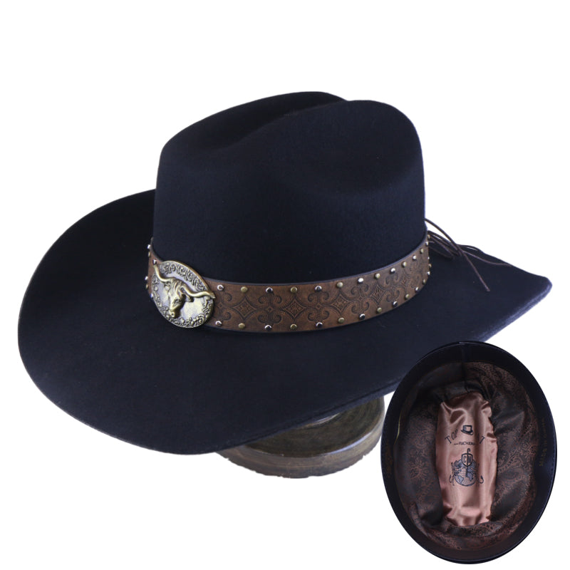 No. 1255 Black Woolen Felt Cowboy Hat with Belt