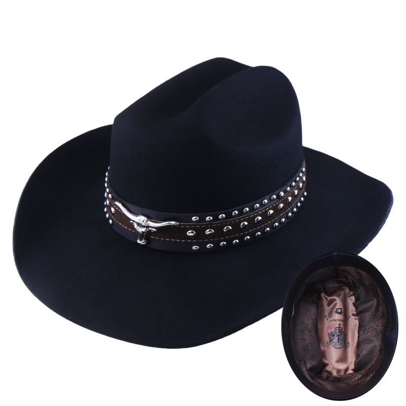 No. 1258 Black Woolen Felt Cowboy Hat with Belt