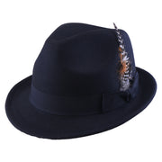 No. 1265 Pinch-Front Fedora with Feather Accent and Grosgrain Bow
