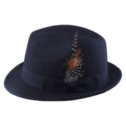 No. 1265 Pinch-Front Fedora with Feather Accent and Grosgrain Bow