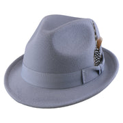 No. 1265 Pinch-Front Fedora with Feather Accent and Grosgrain Bow