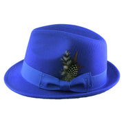 No. 1265 Pinch-Front Fedora with Feather Accent and Grosgrain Bow