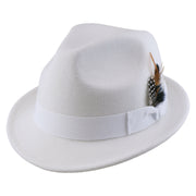 No. 1265 Pinch-Front Fedora with Feather Accent and Grosgrain Bow