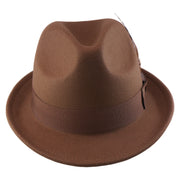 No. 1265 Pinch-Front Fedora with Feather Accent and Grosgrain Bow