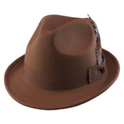 No. 1265 Pinch-Front Fedora with Feather Accent and Grosgrain Bow