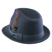 No. 1265 Pinch-Front Fedora with Feather Accent and Grosgrain Bow