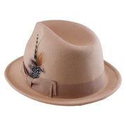 No. 1265 Pinch-Front Fedora with Feather Accent and Grosgrain Bow
