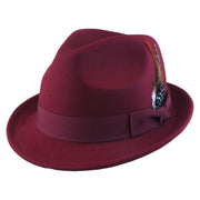 No. 1265 Pinch-Front Fedora with Feather Accent and Grosgrain Bow