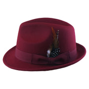No. 1265 Pinch-Front Fedora with Feather Accent and Grosgrain Bow