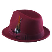 No. 1265 Pinch-Front Fedora with Feather Accent and Grosgrain Bow