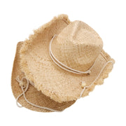 No. 135 Frayed Raffia Straw Cowboy Hat with Chin Cord
