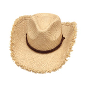 No. 135 Frayed Raffia Straw Cowboy Hat with Chin Cord
