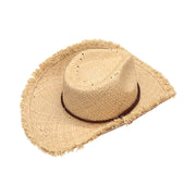 No. 135 Frayed Raffia Straw Cowboy Hat with Chin Cord