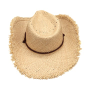 No. 135 Frayed Raffia Straw Cowboy Hat with Chin Cord
