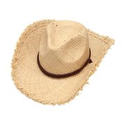 No. 135 Frayed Raffia Straw Cowboy Hat with Chin Cord