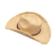 No. 135 Frayed Raffia Straw Cowboy Hat with Chin Cord