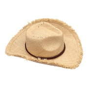 No. 135 Frayed Raffia Straw Cowboy Hat with Chin Cord