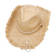 No. 135 Frayed Raffia Straw Cowboy Hat with Chin Cord