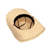 No. 135 Frayed Raffia Straw Cowboy Hat with Chin Cord