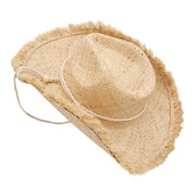 No. 135 Frayed Raffia Straw Cowboy Hat with Chin Cord