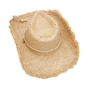 No. 135 Frayed Raffia Straw Cowboy Hat with Chin Cord
