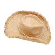 No. 135 Frayed Raffia Straw Cowboy Hat with Chin Cord