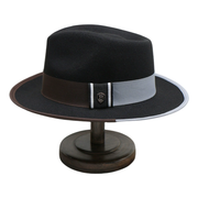 No. 790 Polyester Felt Wide-Brim Dress Fedora with Color-Block Grosgrain Band