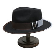 No. 790 Polyester Felt Wide-Brim Dress Fedora with Color-Block Grosgrain Band
